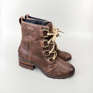 Sorel Cate NL3385-282 Boots Women's US 7.5 Brown Leather Block Heel Ankle Bootie